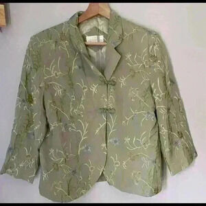 Soft Surroundings Green Silk Embroidered Jacket Small